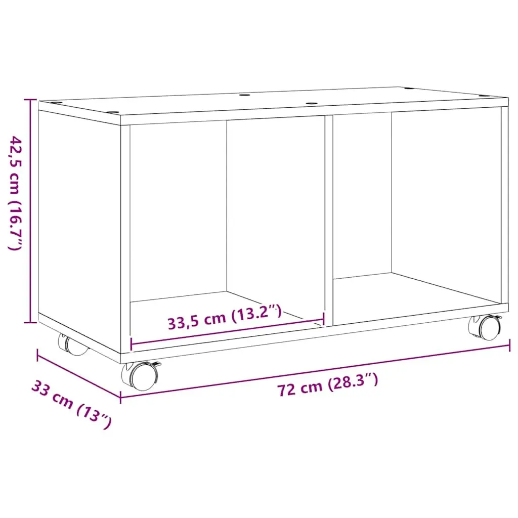 Rolling Cabinet Brown Engineered Wood Storage Unit with Swivel Wheels 72 x 33 x 42.5 cm