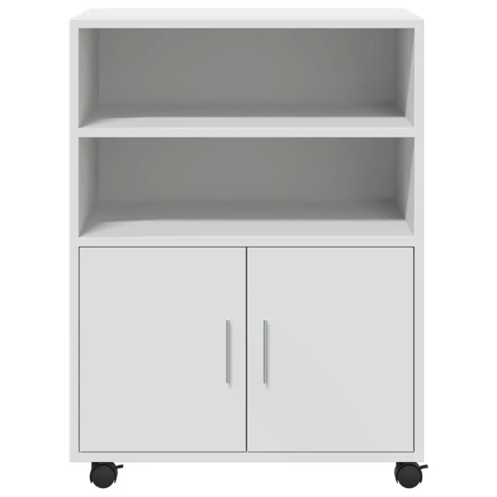 Rolling Cabinet White Storage Organizer Shelves Doors Wheels Home Office