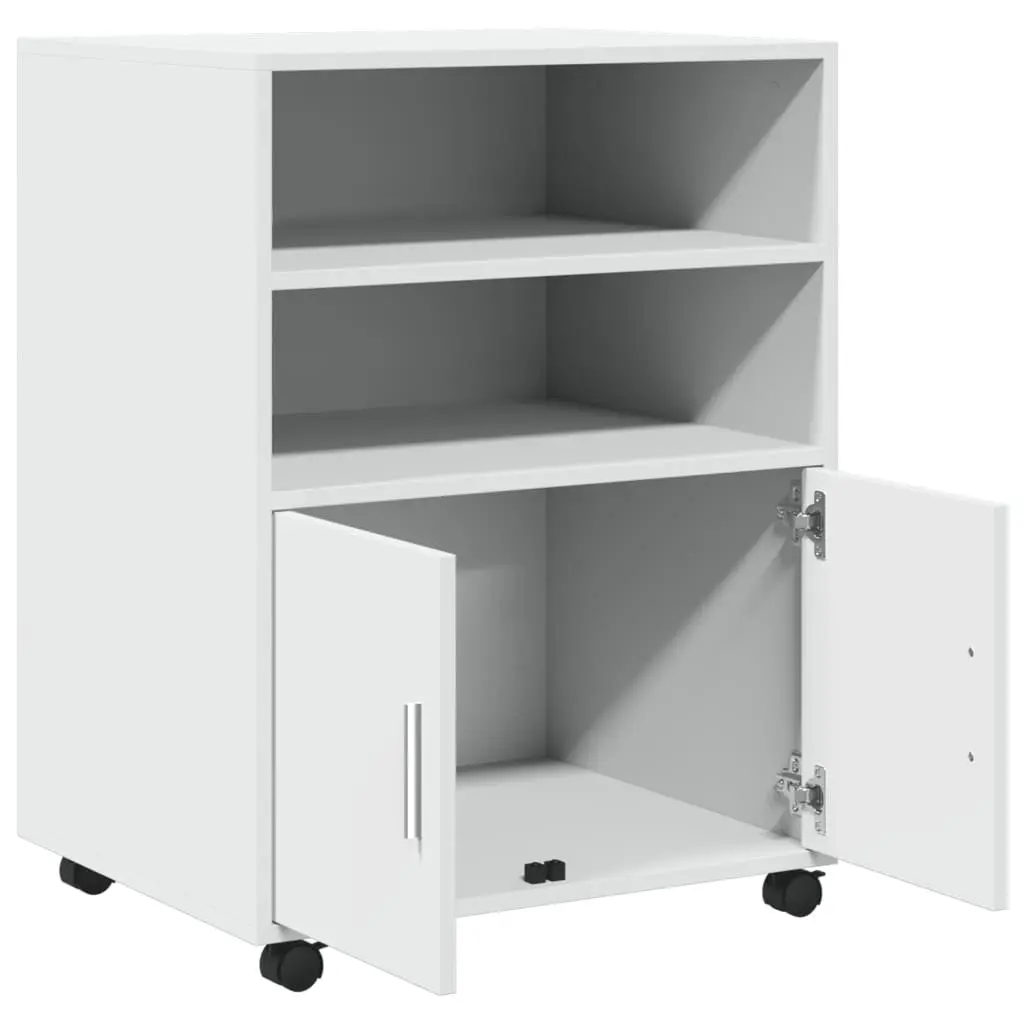 Rolling Cabinet White Storage Organizer Shelves Doors Wheels Home Office