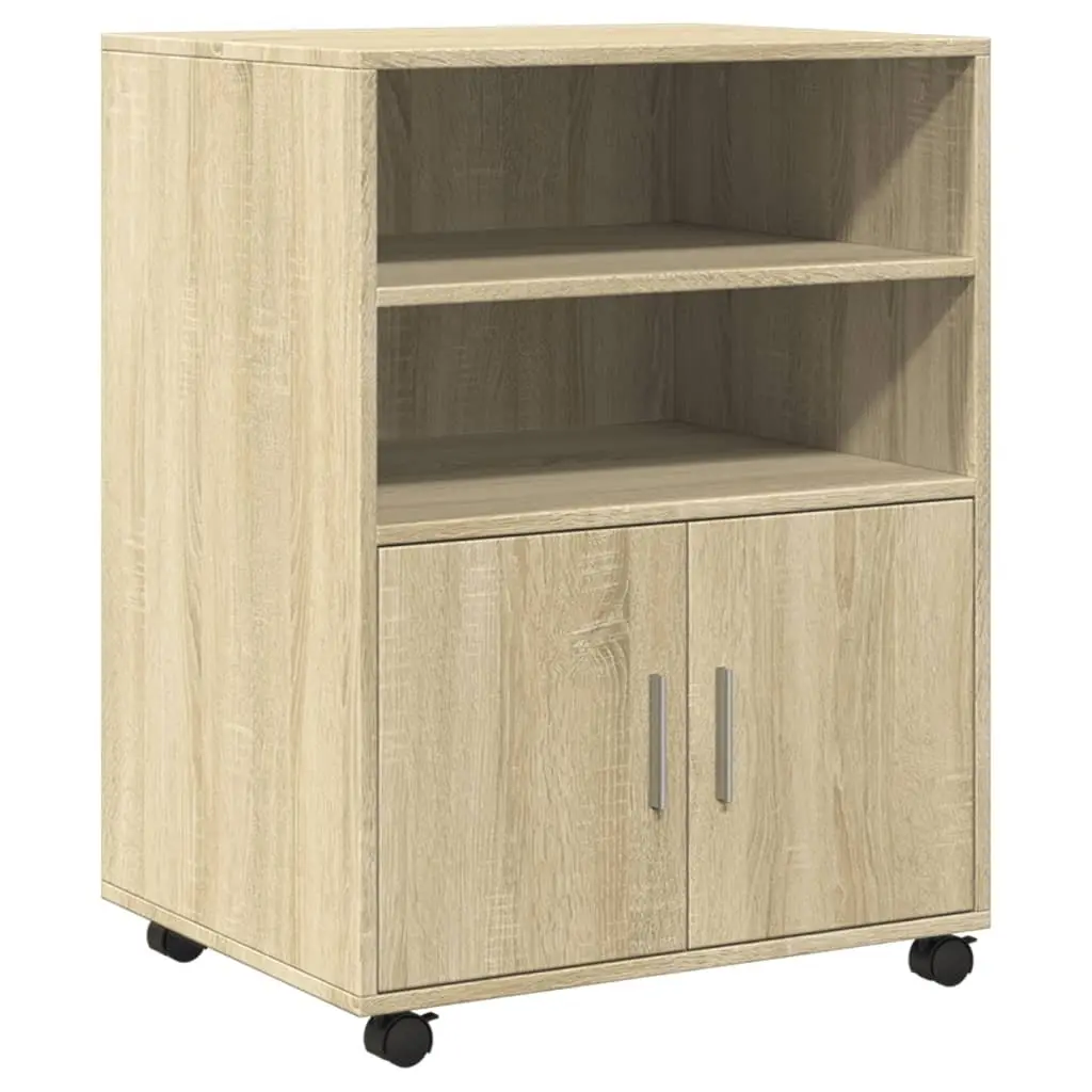 Rolling Cabinet with Shelves and Doors Brown 60x48x81cm