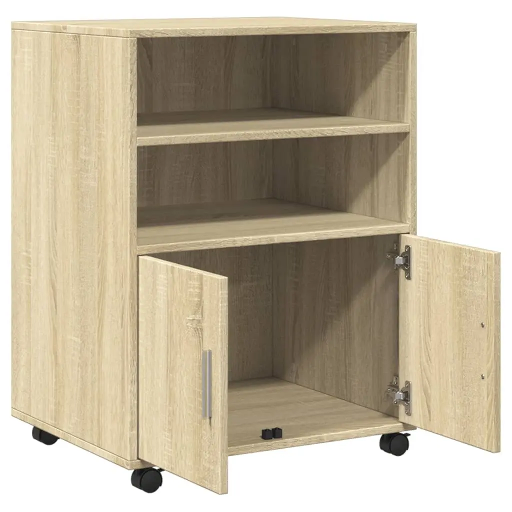 Rolling Cabinet with Shelves and Doors Brown 60x48x81cm