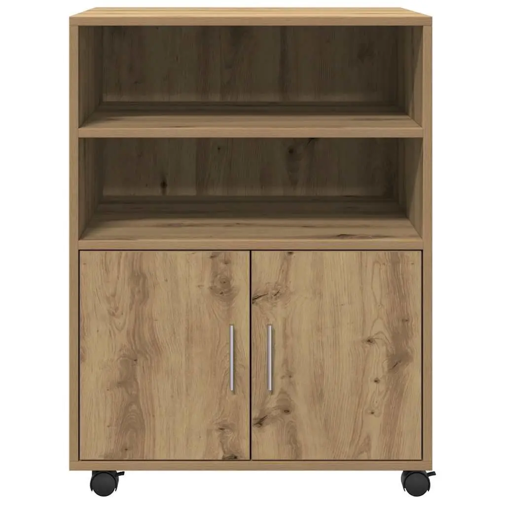 Rolling Cabinet with Shelves and Doors Brown 60x48x81cm