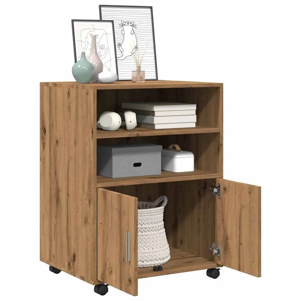 Rolling Cabinet with Shelves and Doors Brown 60x48x81cm