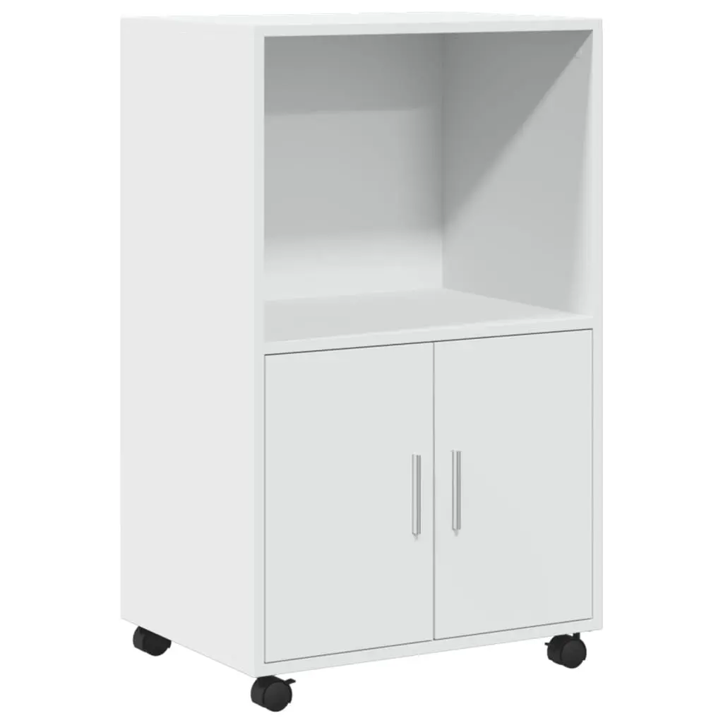 Rolling Cabinet White Storage Furniture with Wheels 55L x 40W x 91H cm