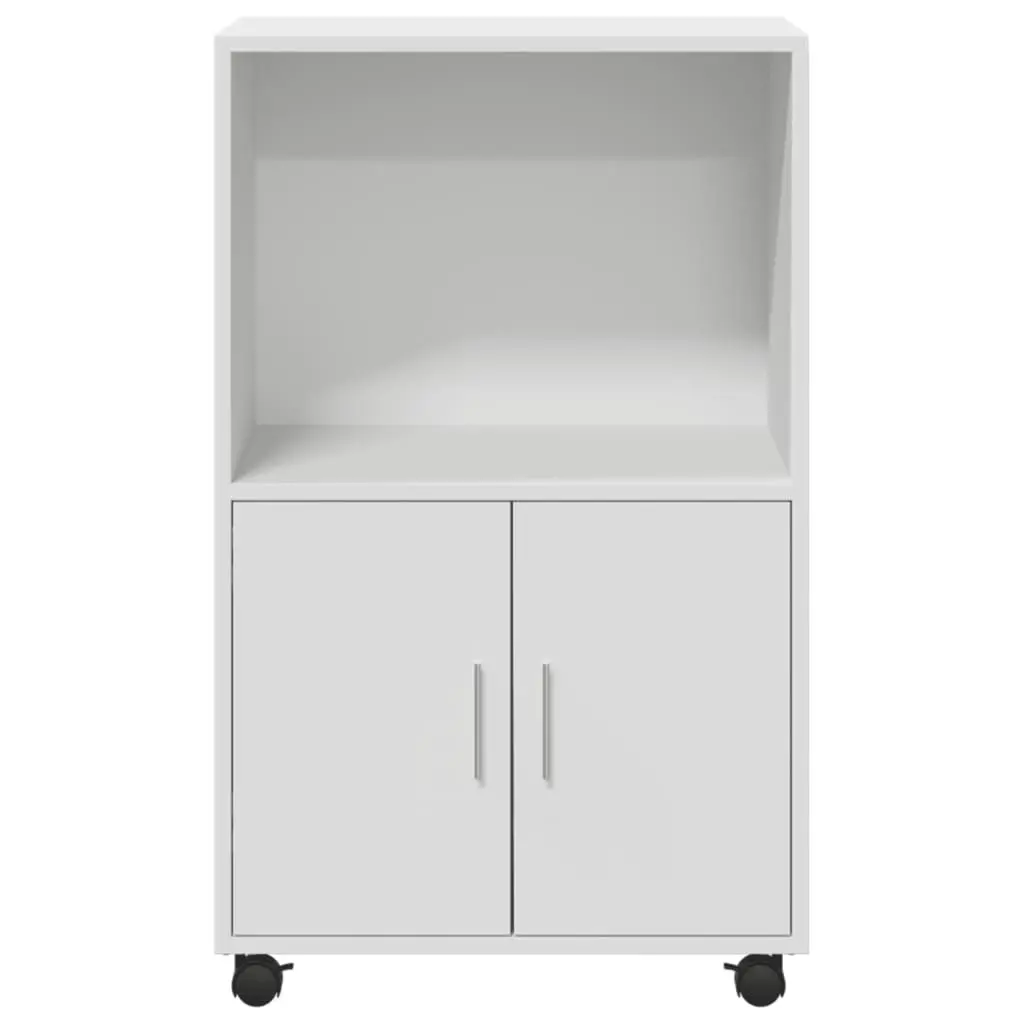 Rolling Cabinet White Storage Furniture with Wheels 55L x 40W x 91H cm