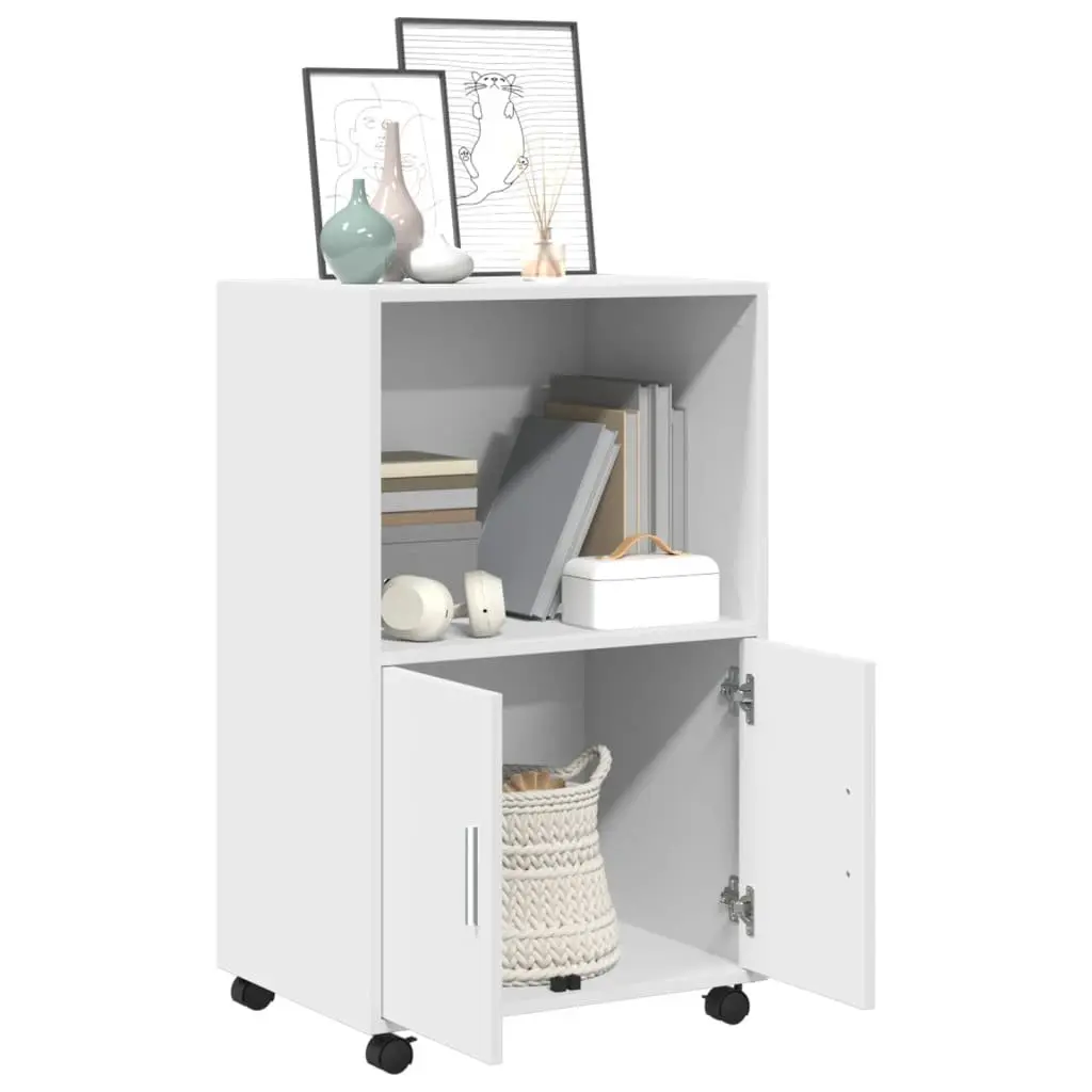Rolling Cabinet White Storage Furniture with Wheels 55L x 40W x 91H cm