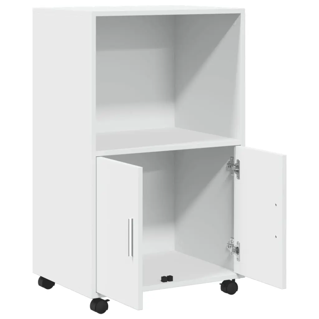 Rolling Cabinet White Storage Furniture with Wheels 55L x 40W x 91H cm