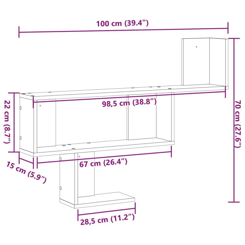 Wall Shelf White Floating 100x15x70 cm Engineered Wood