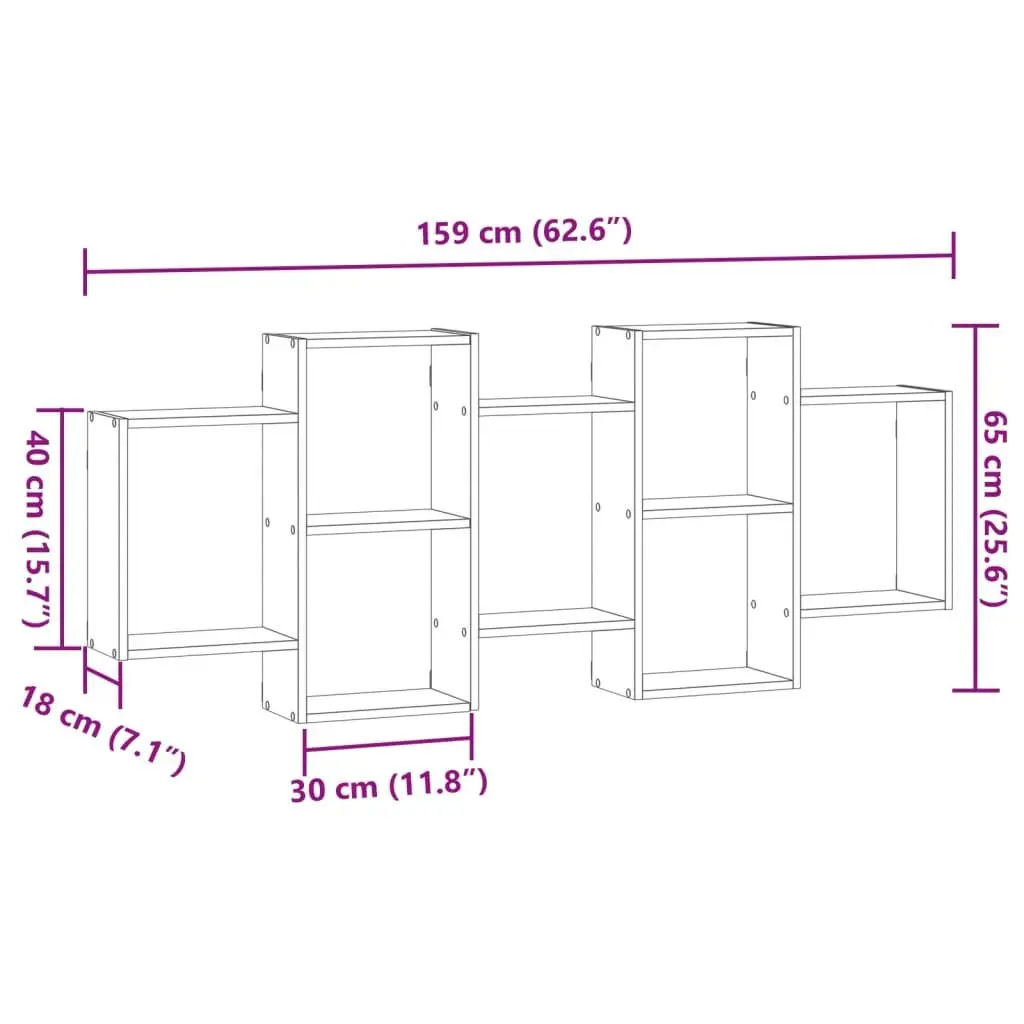 Wall Shelf White Floating Display Storage Organiser 159x18x65 cm Engineered Wood