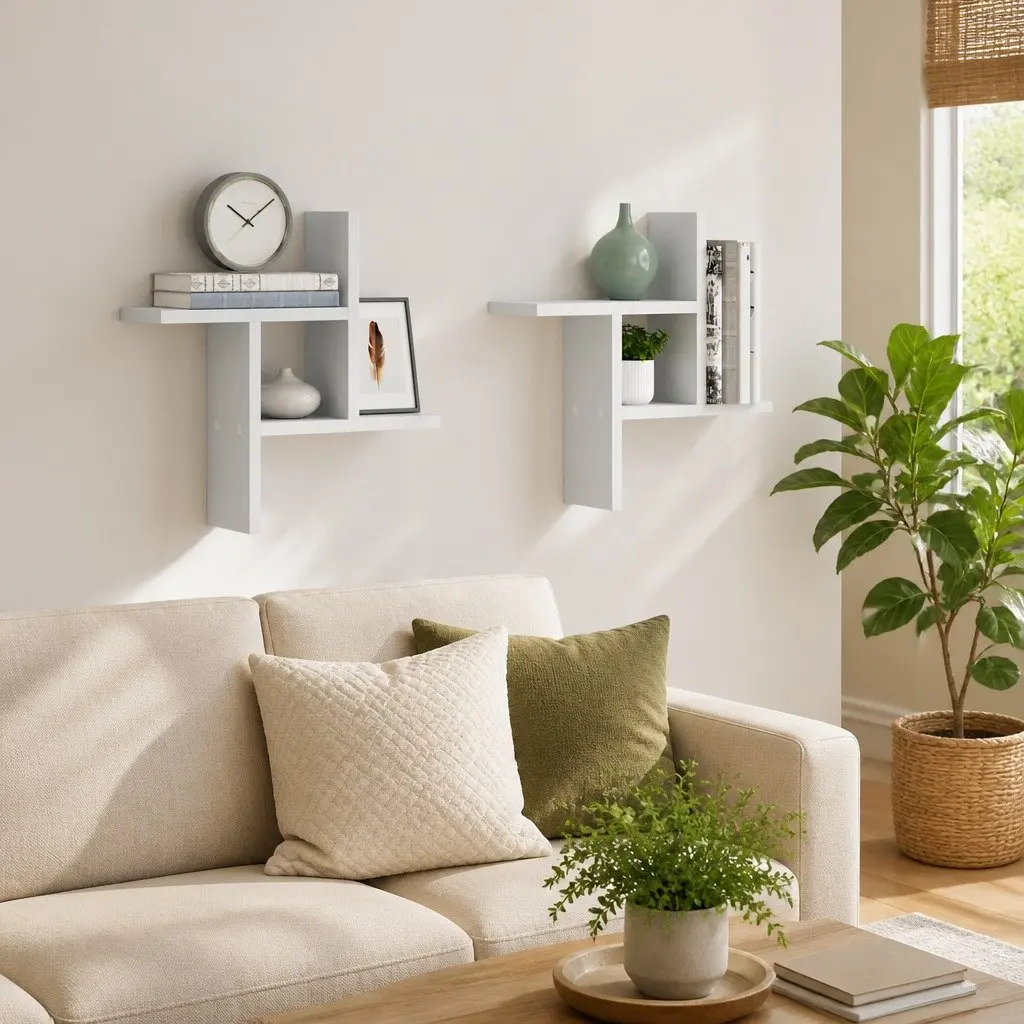 Wall Shelves 2 pcs White 38x12x38 cm Floating Storage Display Shelving Unit
