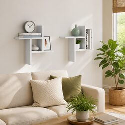 Friendly White Floating Wall Shelves - 2-Pack, 38x12x38 cm