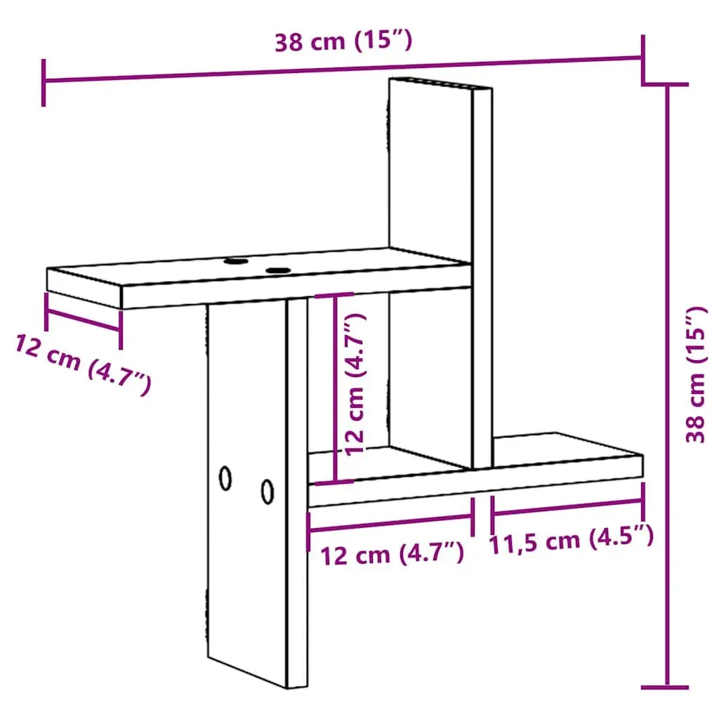 Wall Shelves 2 pcs Sonoma Oak 38x12x38 cm Floating Storage Display Organiser