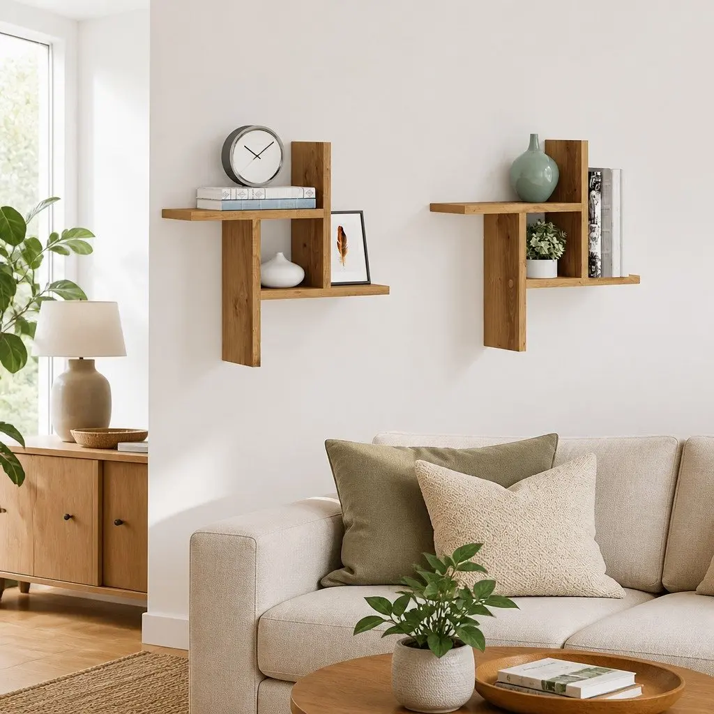 Wall Shelves Brown Floating Storage Organiser 38x12x38 cm 2 Piece