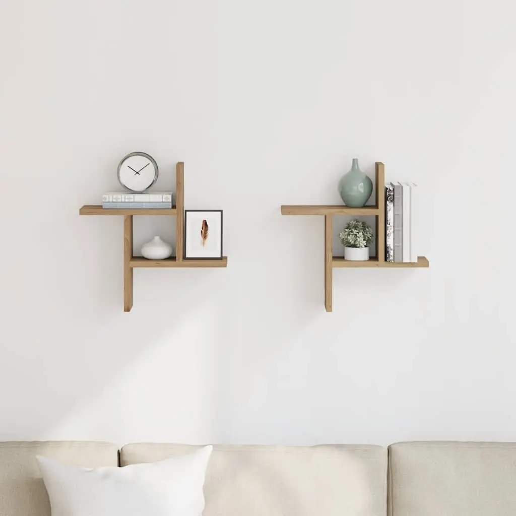 Wall Shelves Brown Floating Storage Organiser 38x12x38 cm 2 Piece