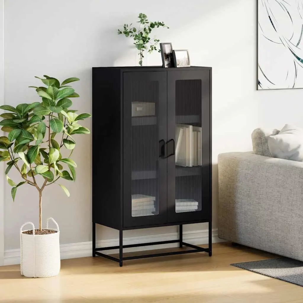 Highboard Storage Cabinet Black Sideboard Buffet Dining Room Furniture Steel