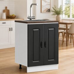 Sink Base Cabinet Kitchen Storage Engineered Wood Black 60x46x81.5cm Unit