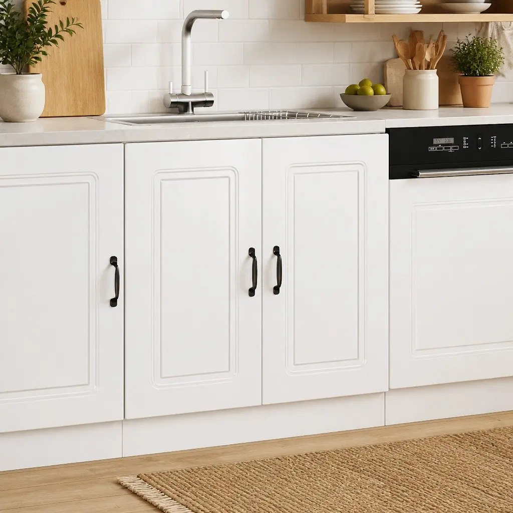 Kitchen Storage Unit Sink Base Cabinet High Gloss White Engineered Wood 80W x 46D x 81.5H cm