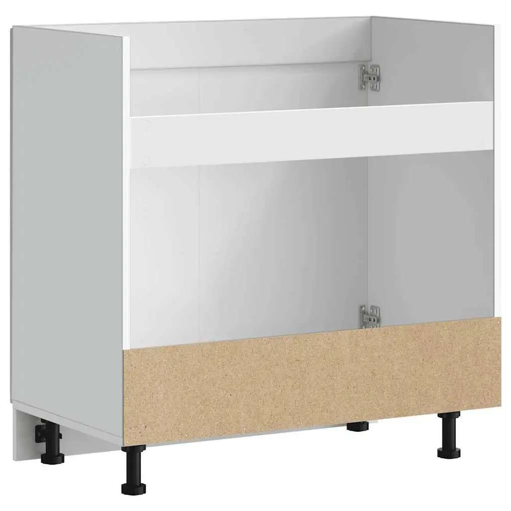 Kitchen Storage Unit Sink Base Cabinet High Gloss White Engineered Wood 80W x 46D x 81.5H cm