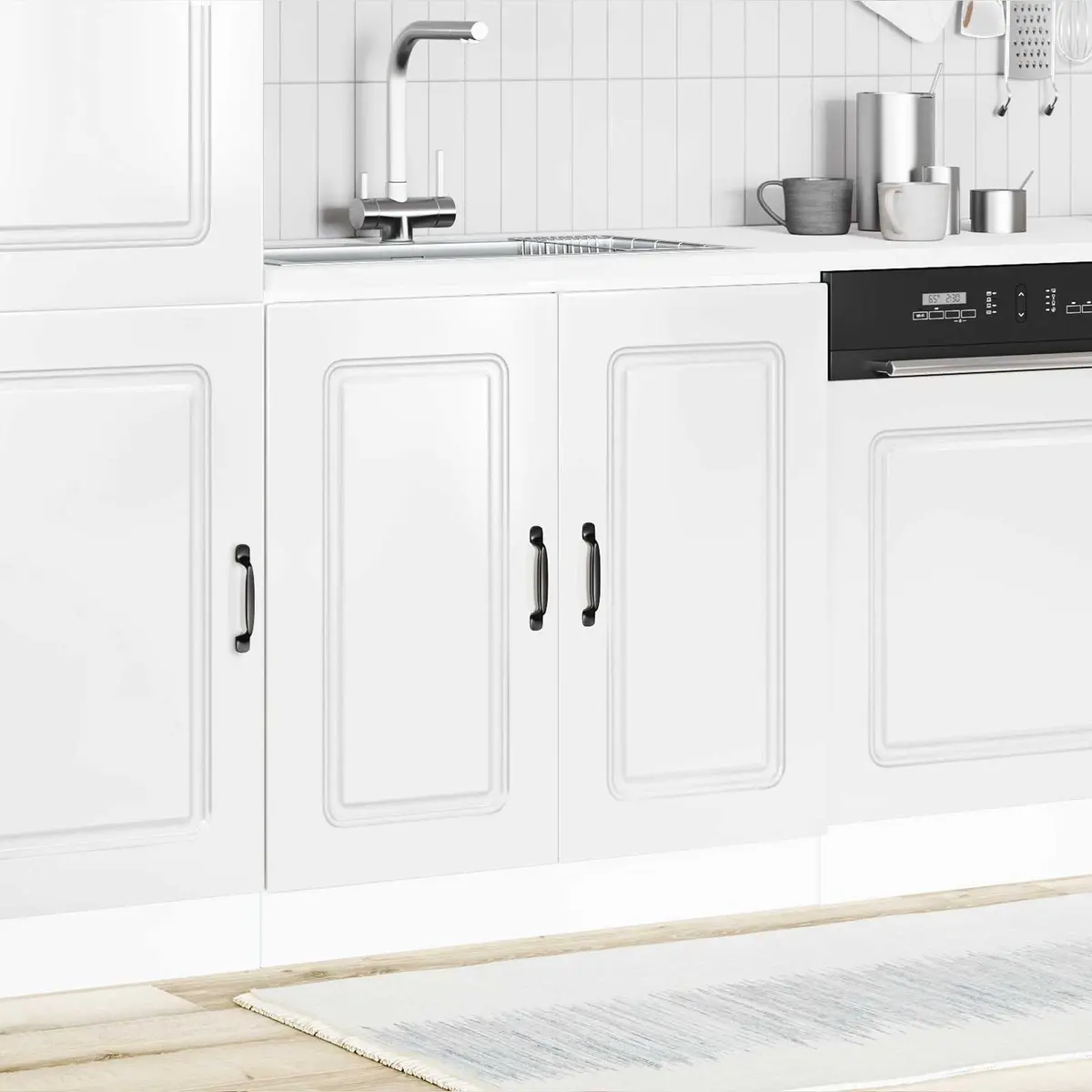 Kitchen Storage Unit Sink Base Cabinet High Gloss White Engineered Wood 80W x 46D x 81.5H cm