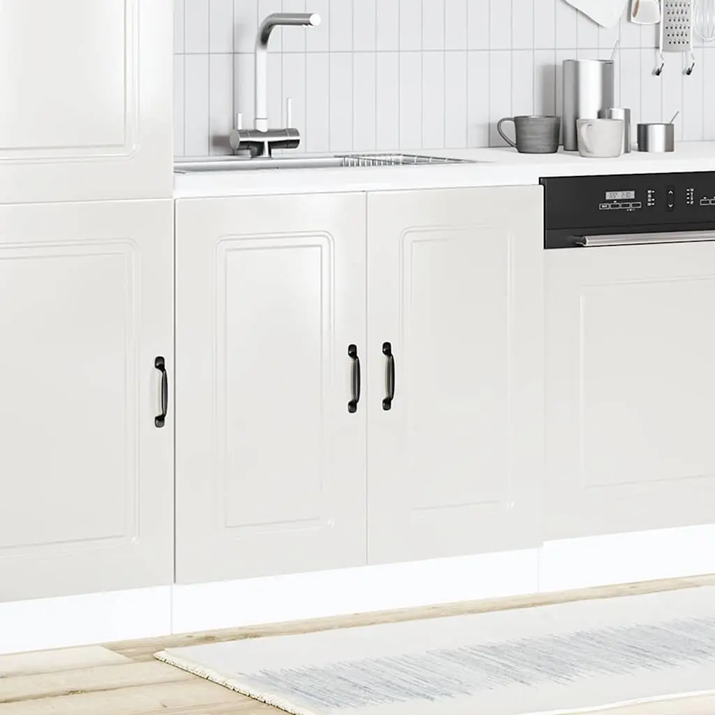 Kitchen Storage Unit Sink Base Cabinet High Gloss White Engineered Wood 80W x 46D x 81.5H cm