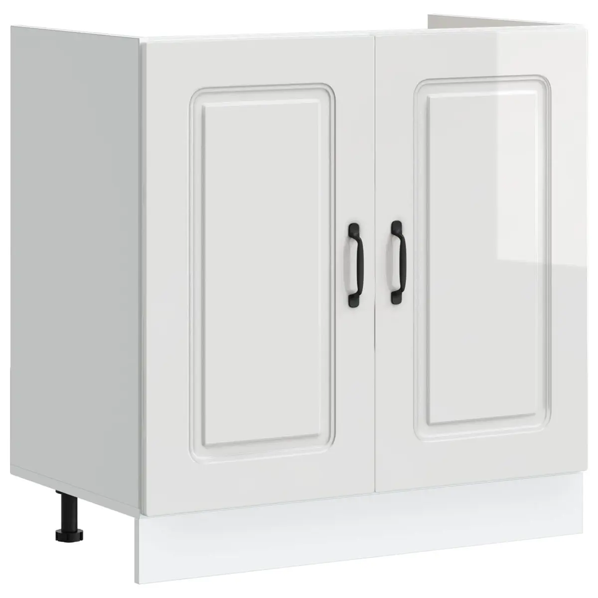 Kitchen Storage Unit Sink Base Cabinet High Gloss White Engineered Wood 80W x 46D x 81.5H cm
