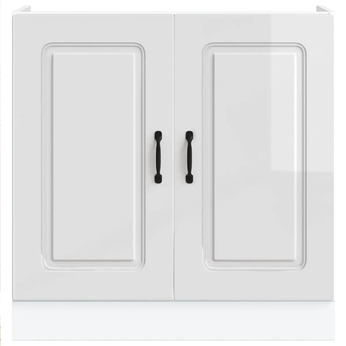 Kitchen Storage Unit Sink Base Cabinet High Gloss White Engineered Wood 80W x 46D x 81.5H cm