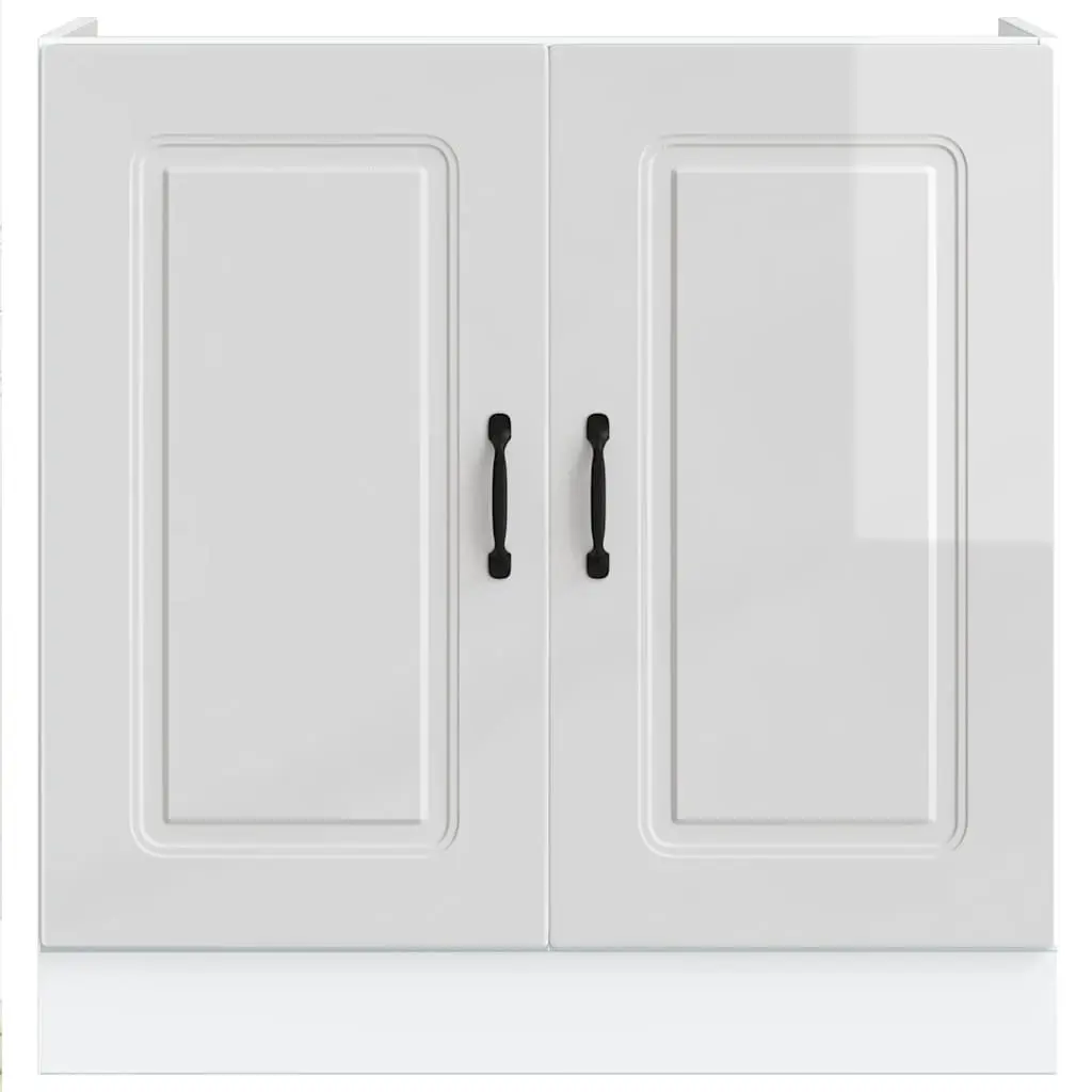 Kitchen Storage Unit Sink Base Cabinet High Gloss White Engineered Wood 80W x 46D x 81.5H cm