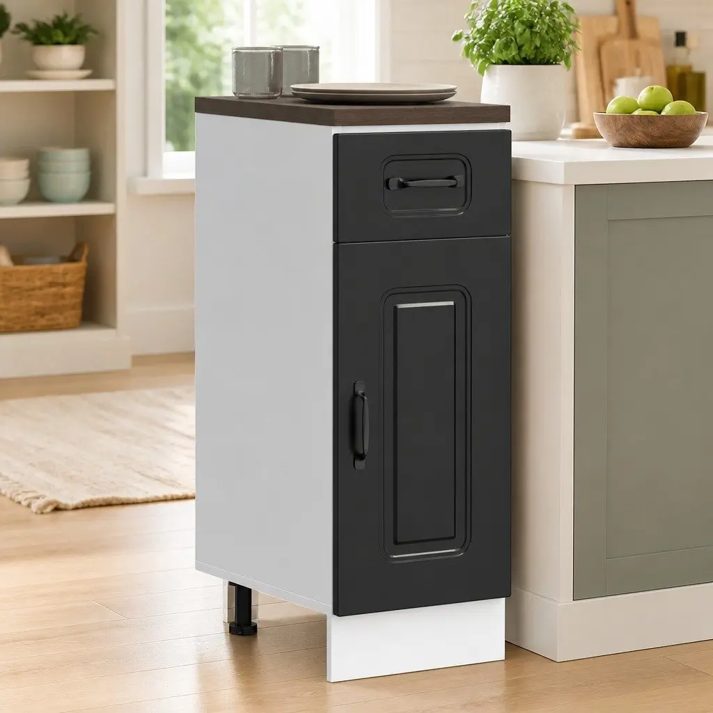 Kitchen Base Cabinet Black Engineered Wood Adjustable Feet Door