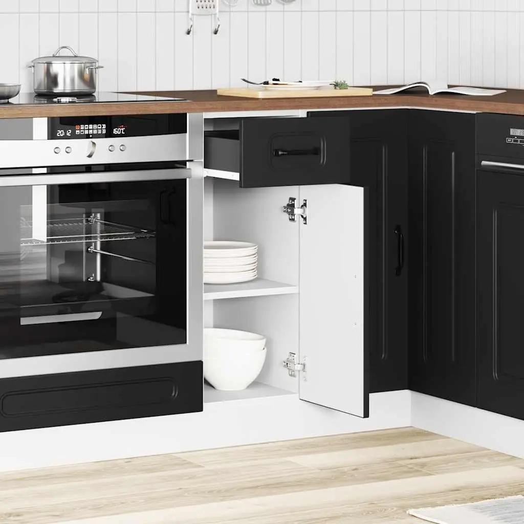 Kitchen Base Cabinet Black Engineered Wood Adjustable Feet Door