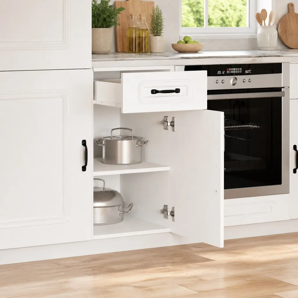 Kitchen Base Cabinet White Engineered Wood Adjustable Feet Door