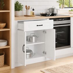 Kitchen Base Cabinet White Engineered Wood Storage Cupboard Adjustable Feet