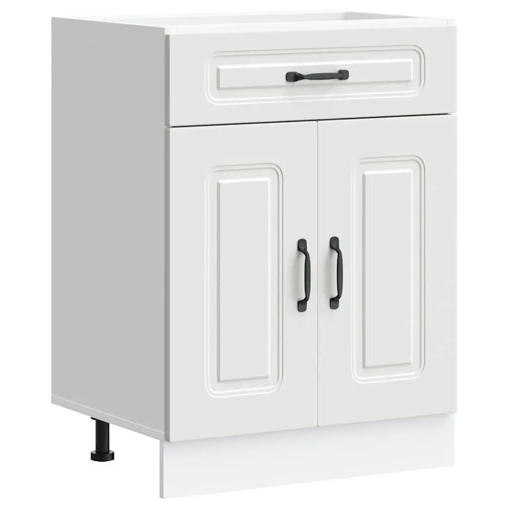 Kitchen Base Cabinet White Engineered Wood Storage Cupboard Adjustable Feet