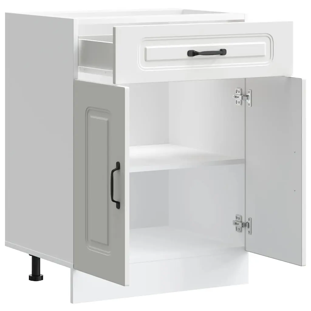 Kitchen Base Cabinet White Engineered Wood Storage Cupboard Adjustable Feet