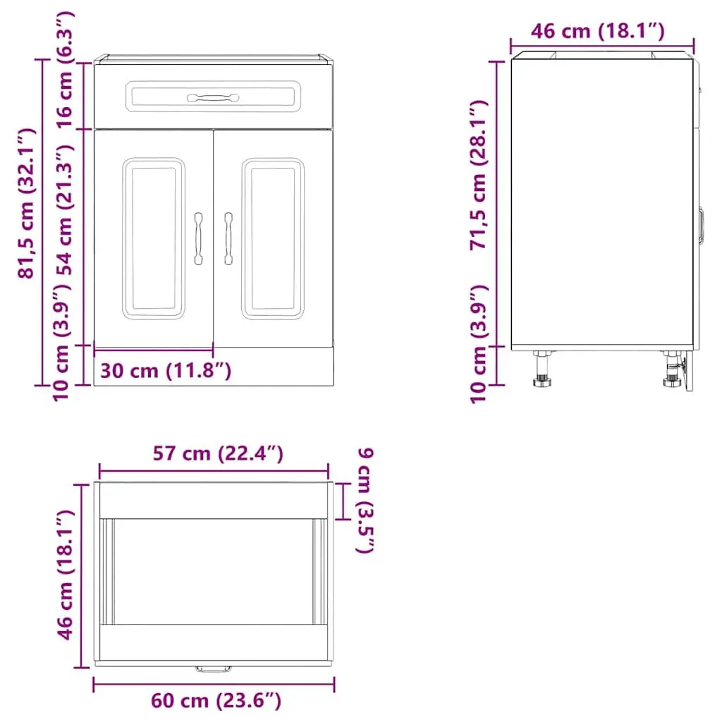 Kitchen Base Cabinet White Engineered Wood Storage Cupboard Adjustable Feet