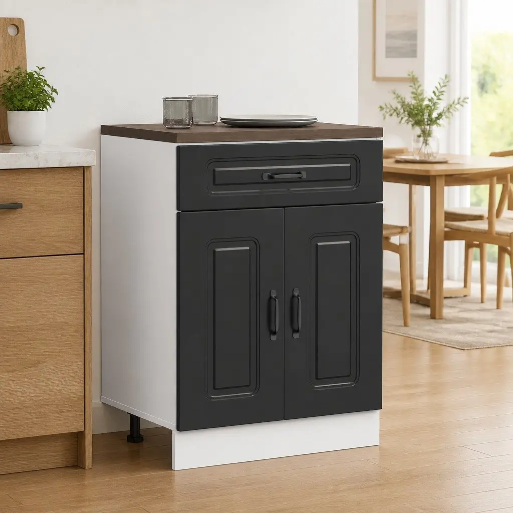 Kitchen Base Cabinet Black Engineered Wood Adjustable Feet