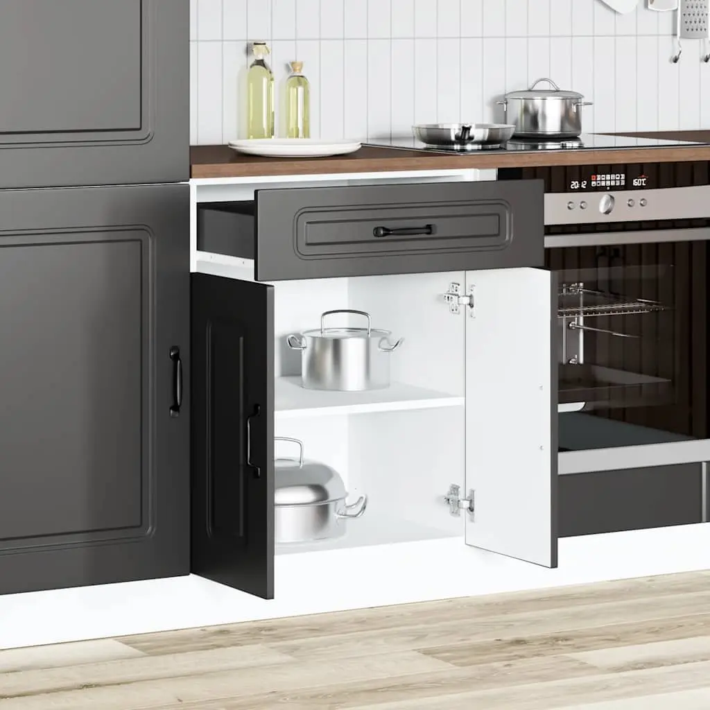 Kitchen Base Cabinet Black Engineered Wood Adjustable Feet
