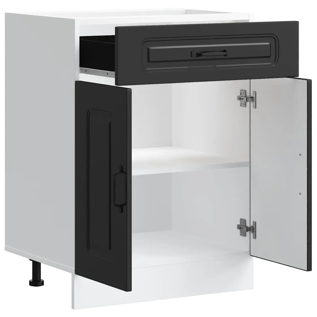 Kitchen Base Cabinet Black Engineered Wood Adjustable Feet