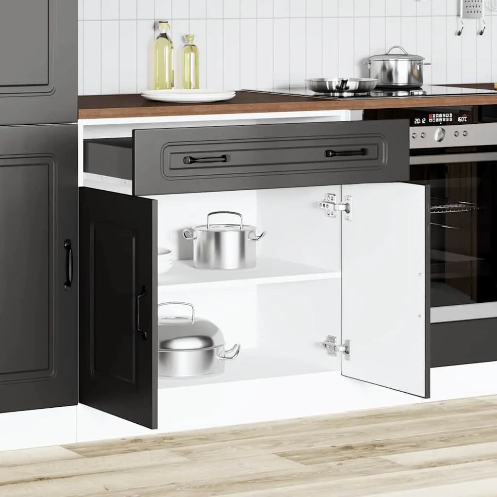 Kitchen Base Cabinet Black Engineered Wood Storage Cupboard Adjustable Feet