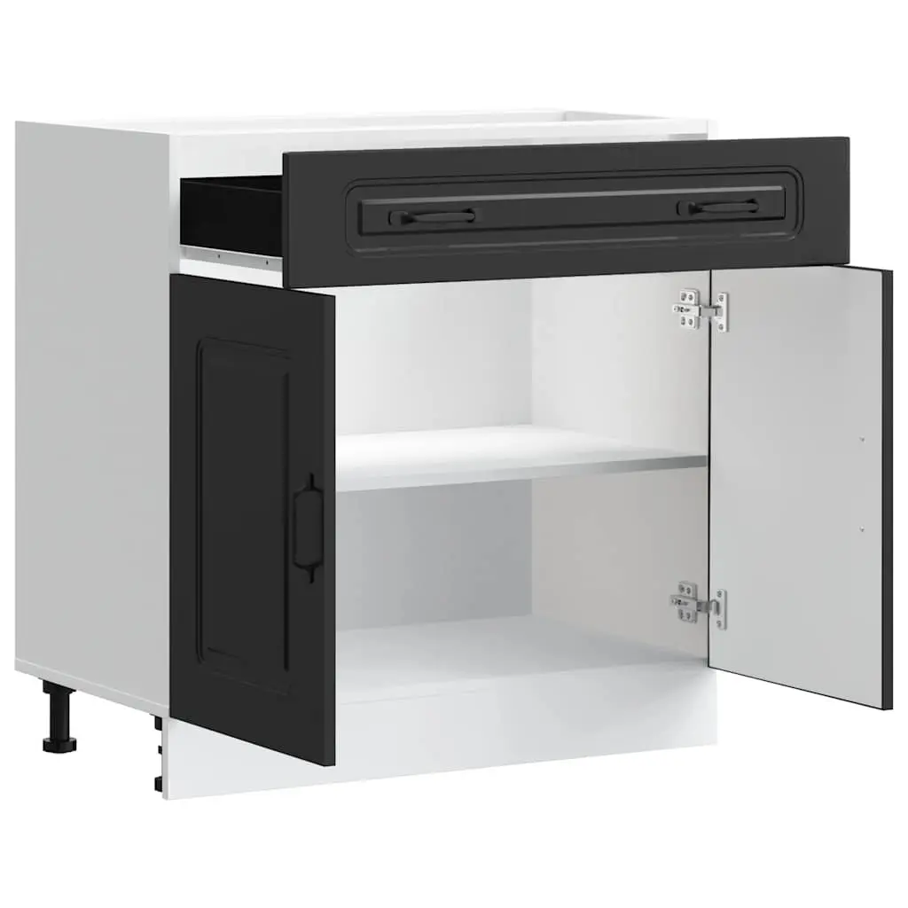 Kitchen Base Cabinet Black Engineered Wood Storage Cupboard Adjustable Feet