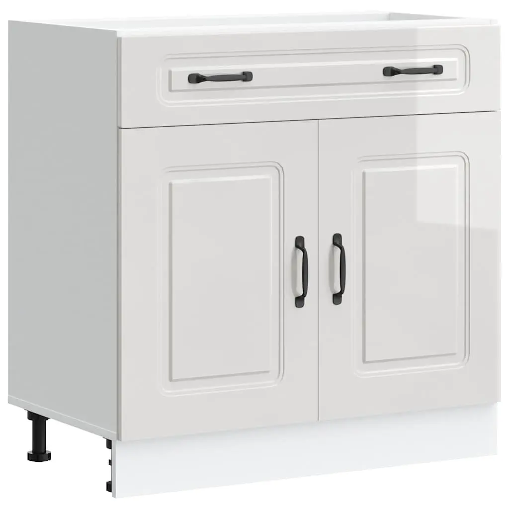 Kitchen Base Cabinet White High Gloss Engineered Wood Storage Cupboard Organiser