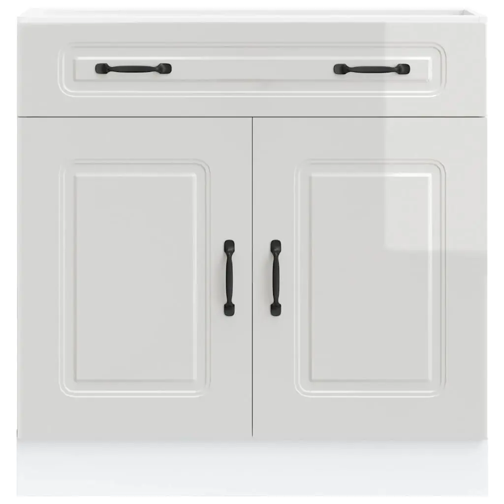 Kitchen Base Cabinet White High Gloss Engineered Wood Storage Cupboard Organiser