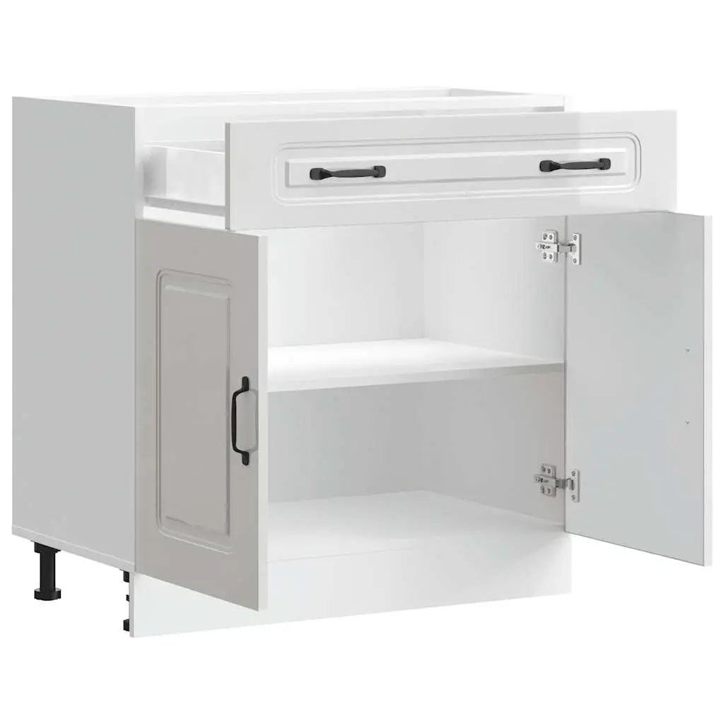 Kitchen Base Cabinet White High Gloss Engineered Wood Storage Cupboard Organiser