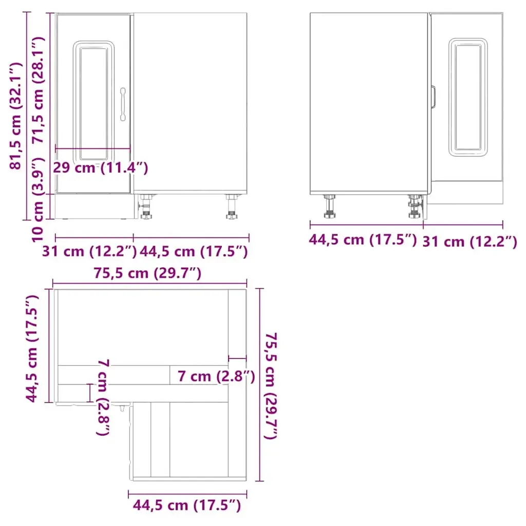 Kitchen Corner Base Cabinet White Engineered Wood Storage Cupboard Doors