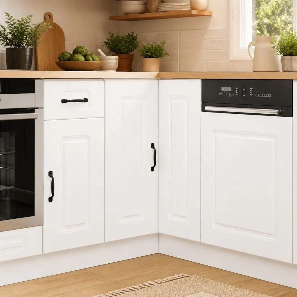 Kitchen Corner Base Cabinet White High Gloss Engineered Wood Storage Cupboard