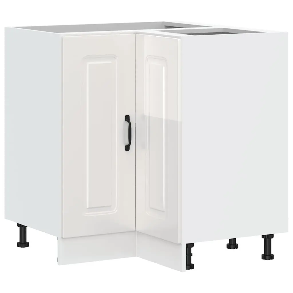 Kitchen Corner Base Cabinet White High Gloss Engineered Wood Storage Cupboard