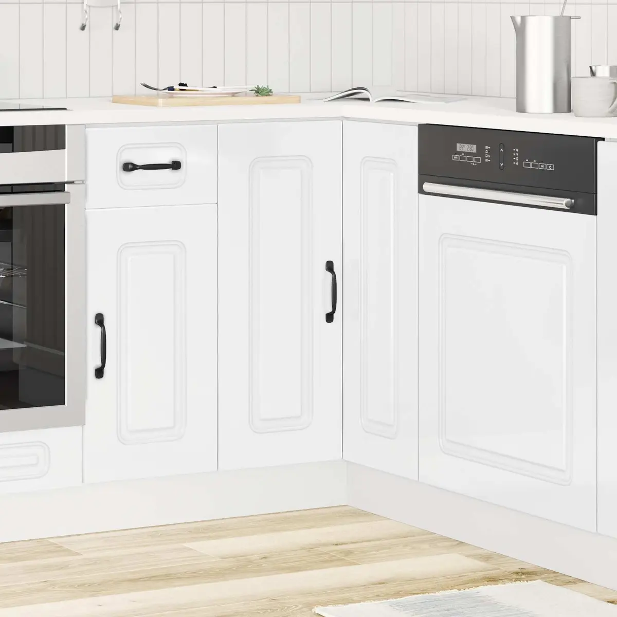 Kitchen Corner Base Cabinet White High Gloss Engineered Wood Storage Cupboard