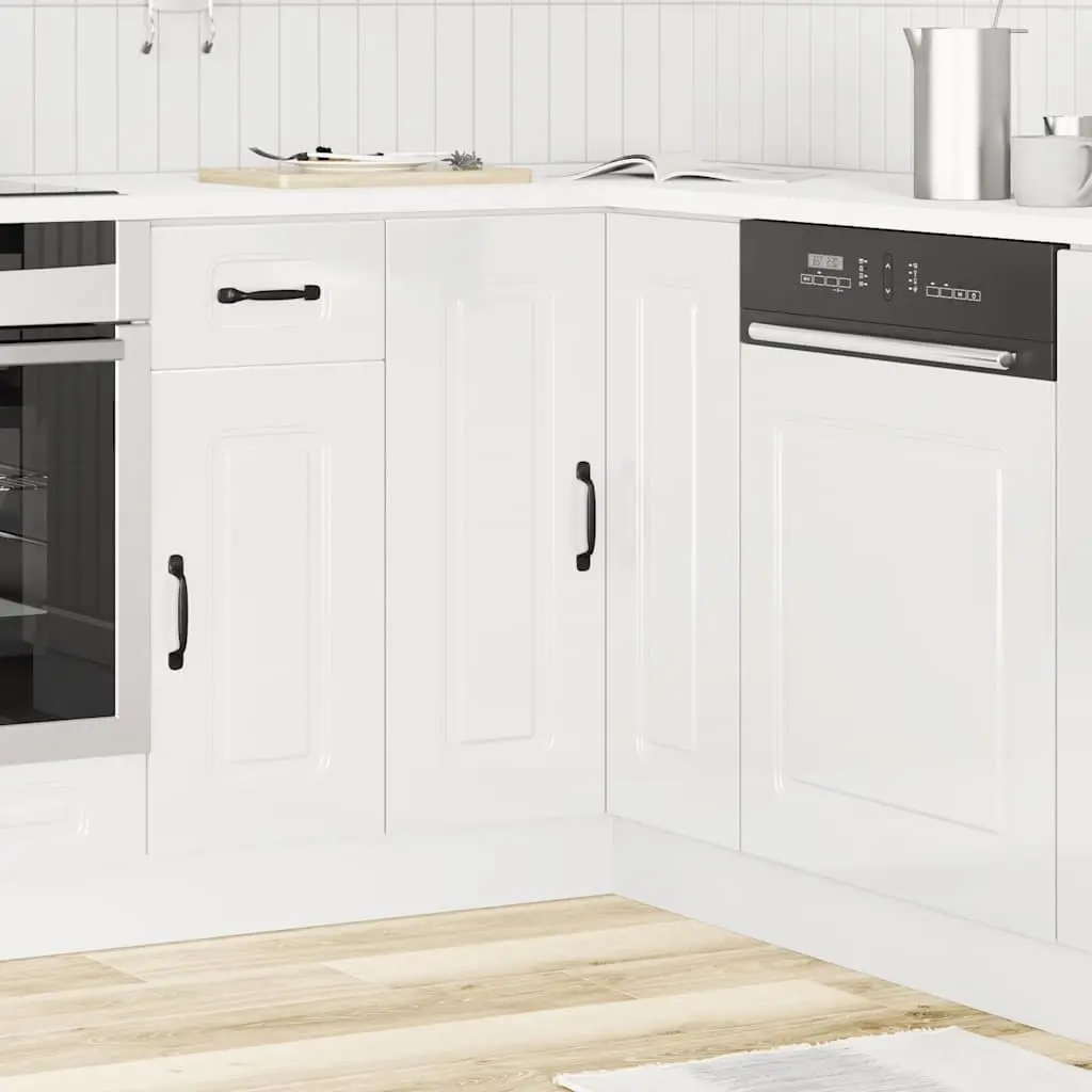 Kitchen Corner Base Cabinet White High Gloss Engineered Wood Storage Cupboard