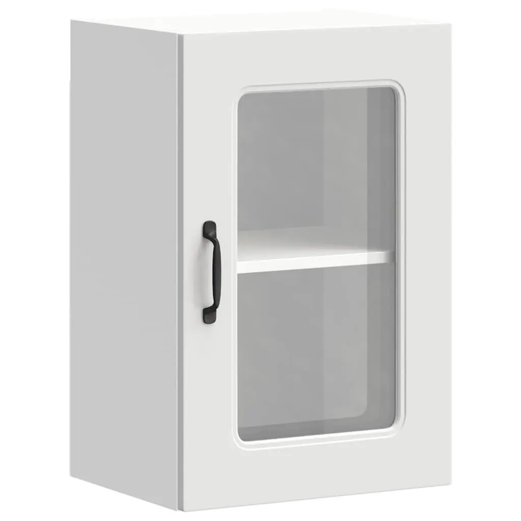 Kitchen Cabinet Glass Door White Engineered Wood Storage Organizer