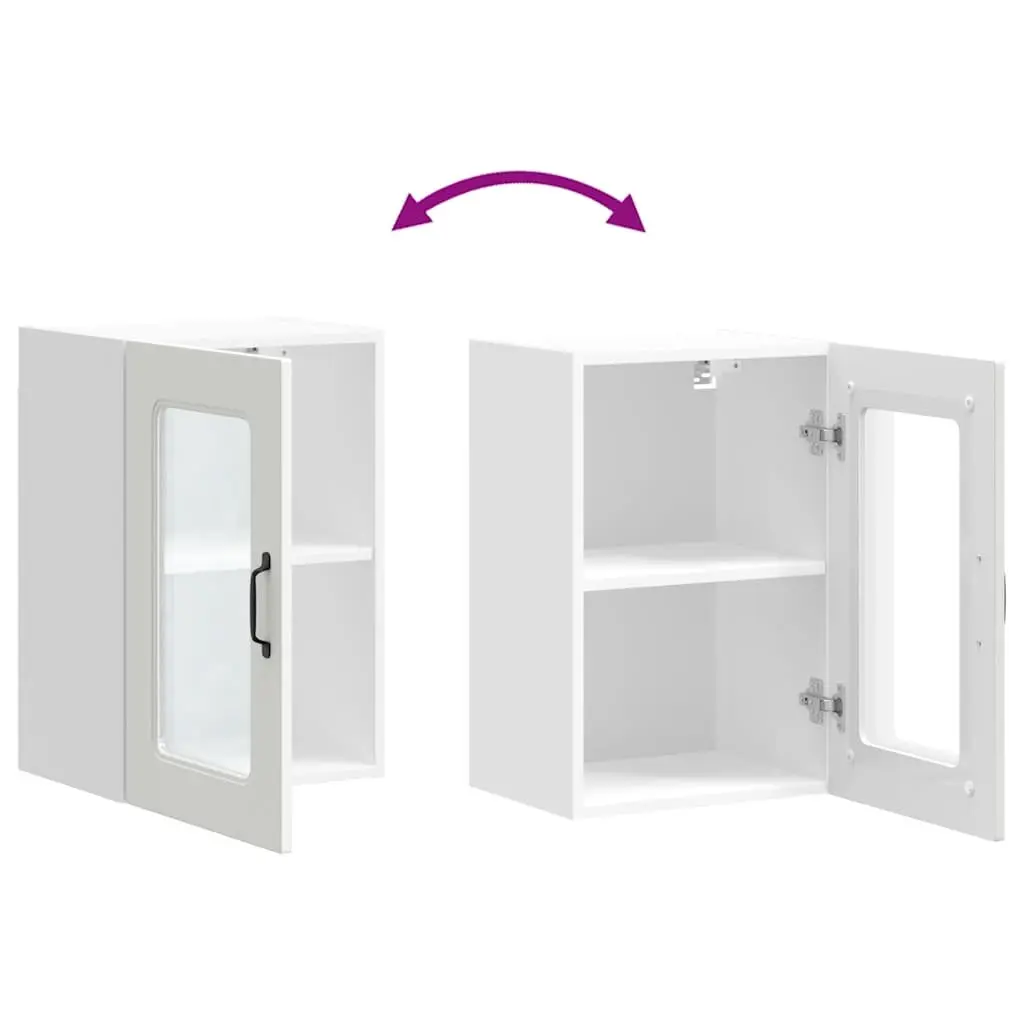 Kitchen Cabinet Glass Door White Engineered Wood Storage Organizer