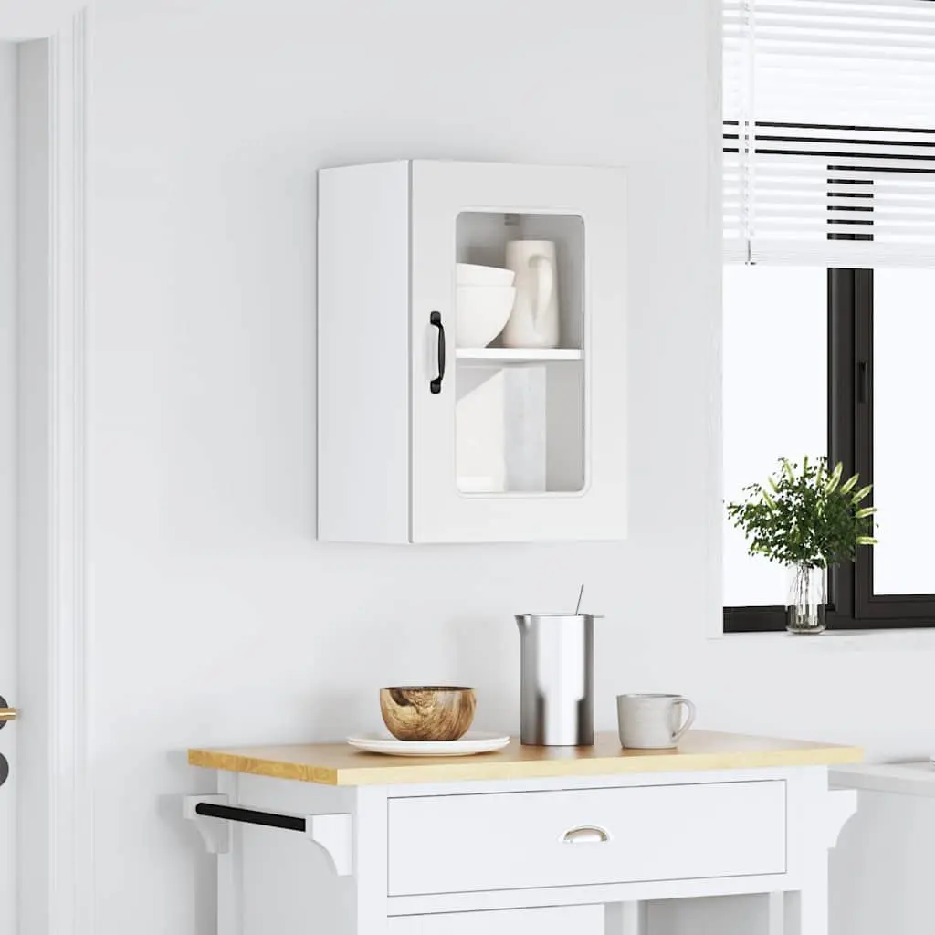 Kitchen Cabinet Glass Door White Engineered Wood Storage Organizer